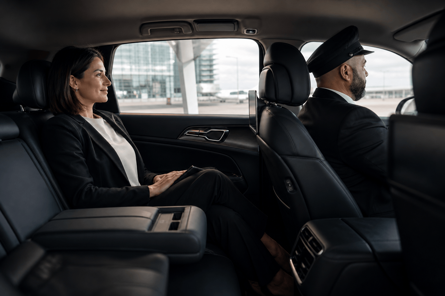 Comfortable interior of luxury SUV for airport transportation